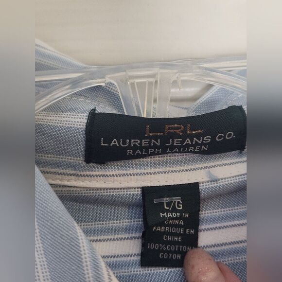 LaurenRalphLauren Jeans Co Denim Blue Striped LngTabSlve Buttons Up Women Shirt - Picture 6 of 7